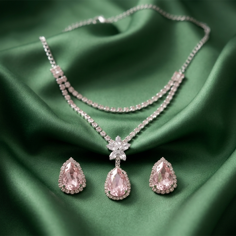The99Jewel Elegant Silver Plated Crystal Stone & Austrian Stone Necklace Set 