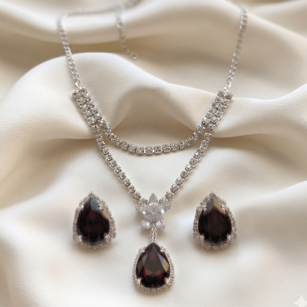 The99Jewel Elegant Silver Plated Crystal Stone & Austrian Stone Necklace Set 