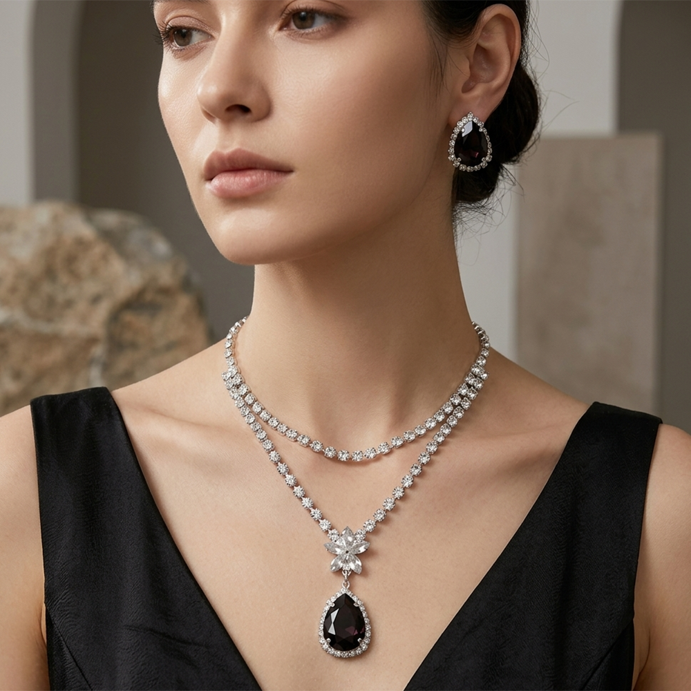 The99Jewel Elegant Silver Plated Crystal Stone & Austrian Stone Necklace Set
