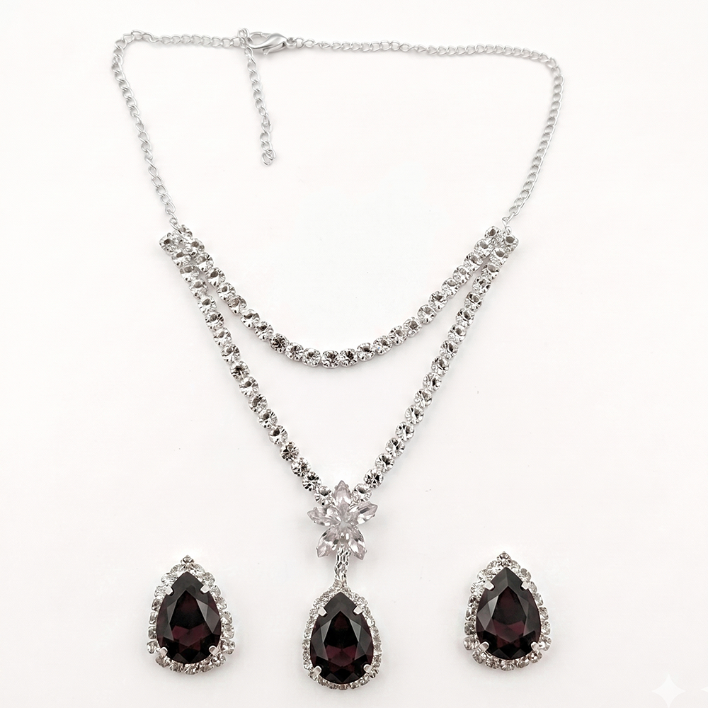 The99Jewel Elegant Silver Plated Crystal Stone & Austrian Stone Necklace Set