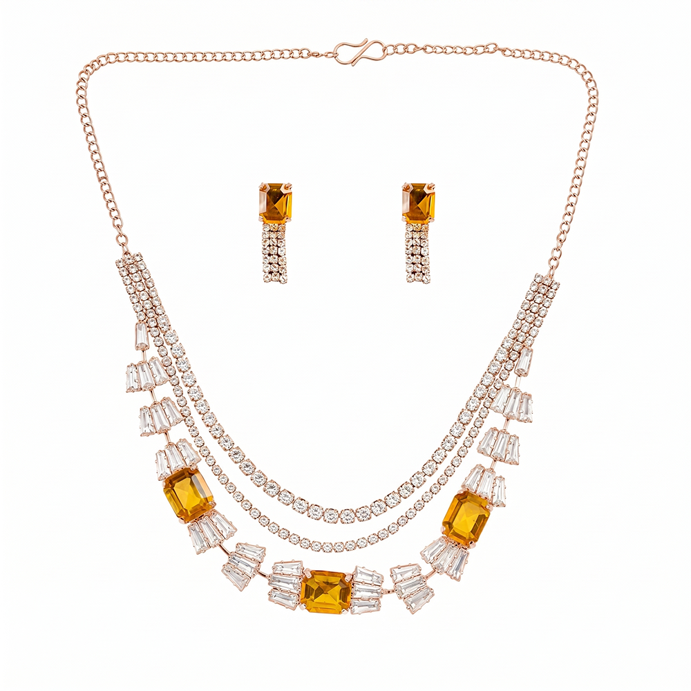 The99Jewel Elegant Rose Gold Plated Crystal Stone Necklace Set