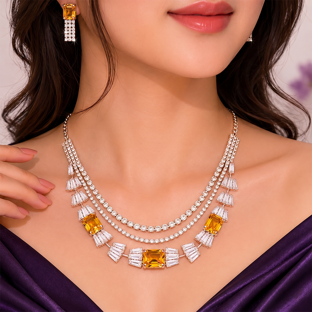 The99Jewel Elegant Rose Gold Plated Crystal Stone Necklace Set