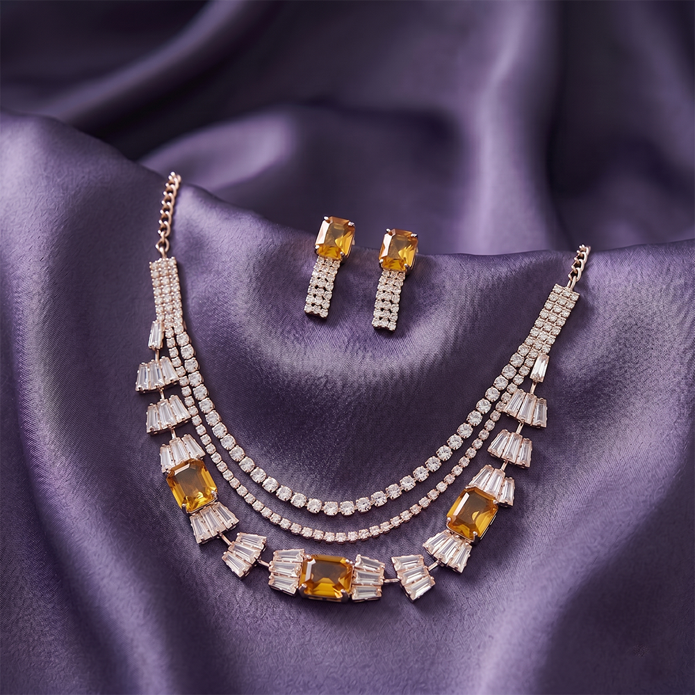 The99Jewel Elegant Rose Gold Plated Crystal Stone Necklace Set