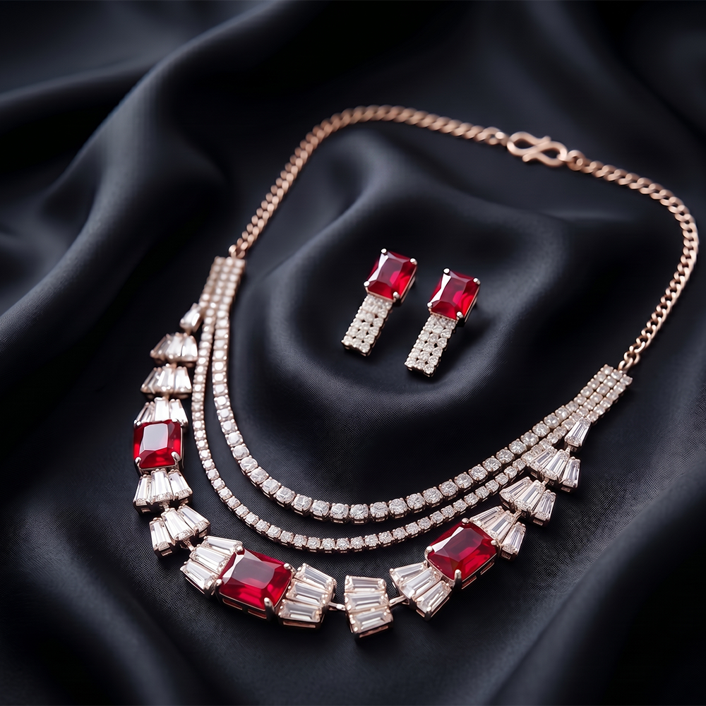 The99Jewel Elegant Rose Gold Plated Crystal Stone Necklace Set