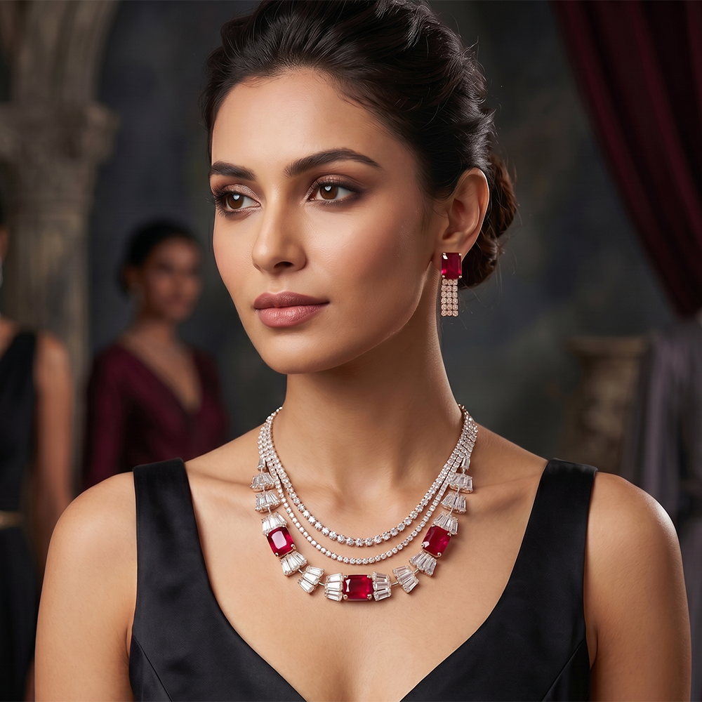The99Jewel Elegant Rose Gold Plated Crystal Stone Necklace Set
