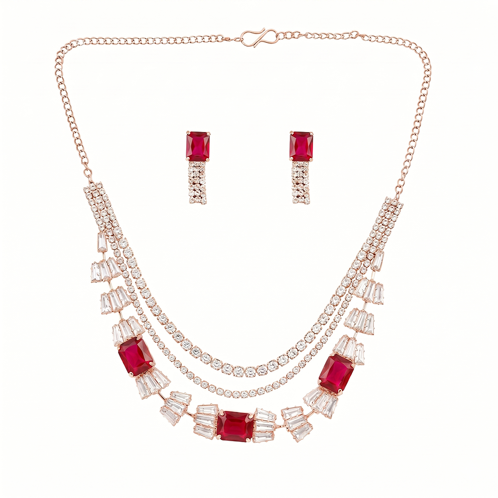 The99Jewel Elegant Rose Gold Plated Crystal Stone Necklace Set