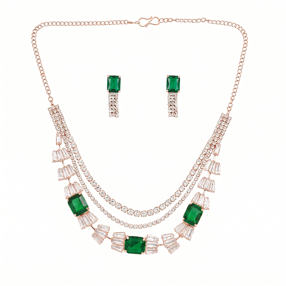 The99Jewel Elegant Rose Gold Plated Crystal Stone Necklace Set