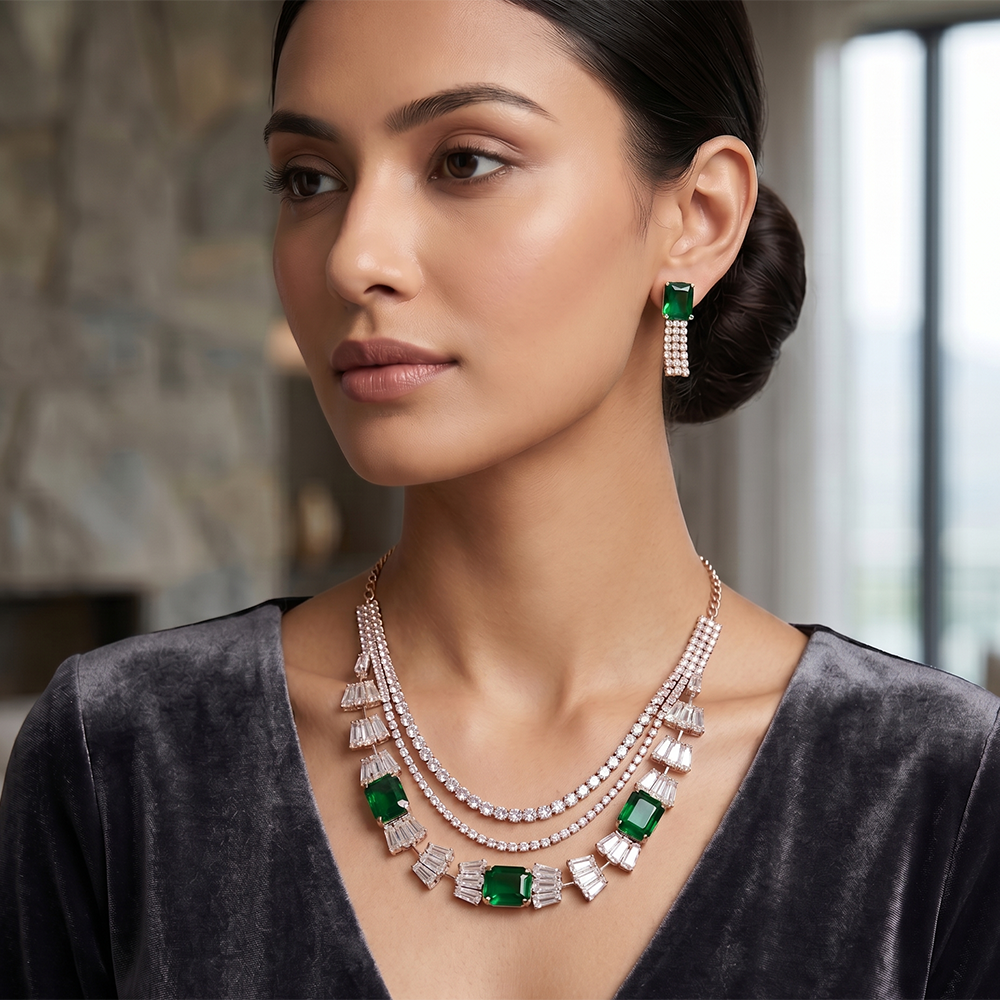 The99Jewel Elegant Rose Gold Plated Crystal Stone Necklace Set