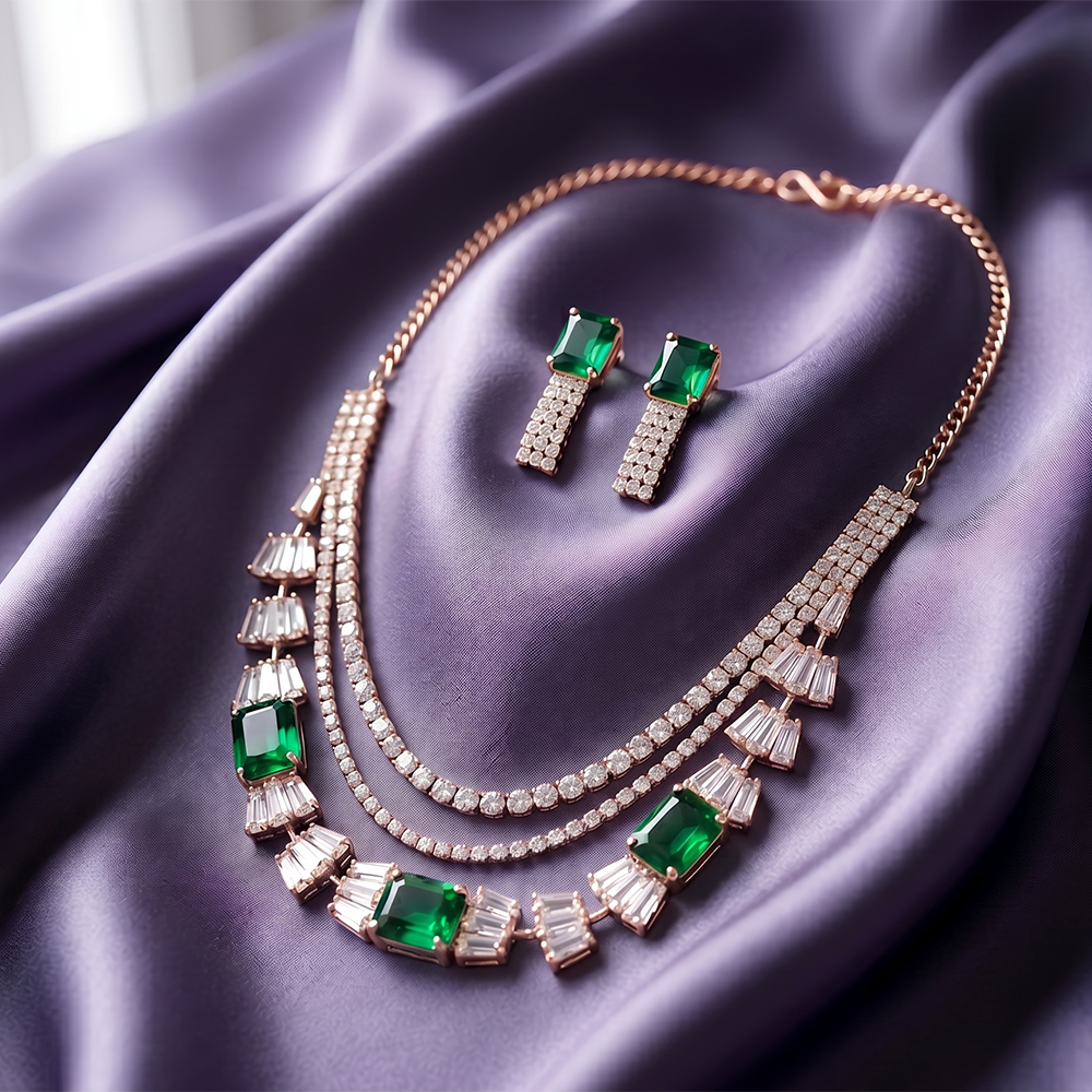 The99Jewel Elegant Rose Gold Plated Crystal Stone Necklace Set