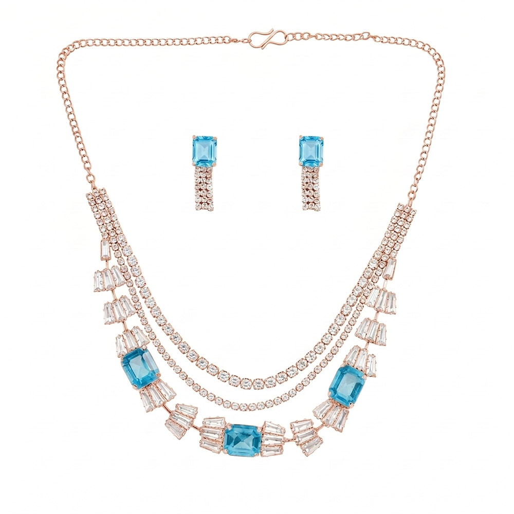 The99Jewel Elegant Rose Gold Plated Crystal Stone Necklace Set