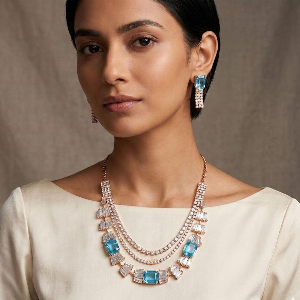 The99Jewel Elegant Rose Gold Plated Crystal Stone Necklace Set
