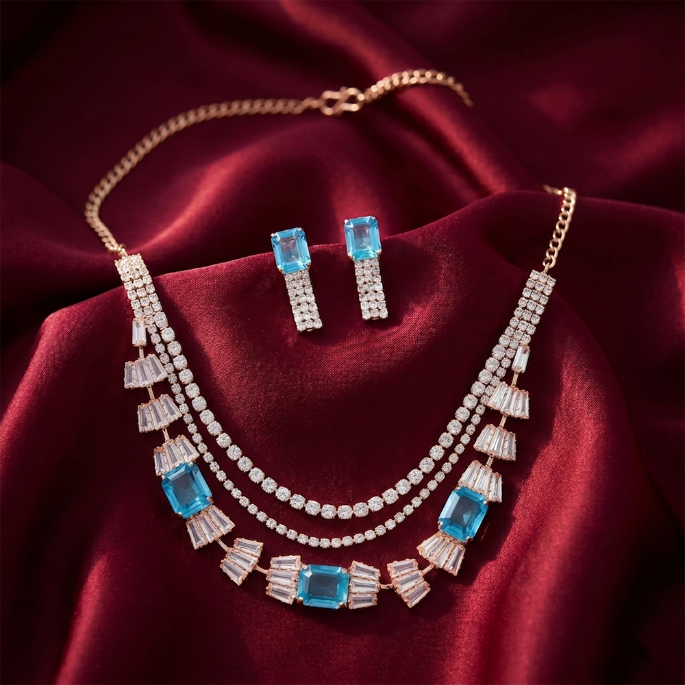 The99Jewel Elegant Rose Gold Plated Crystal Stone Necklace Set