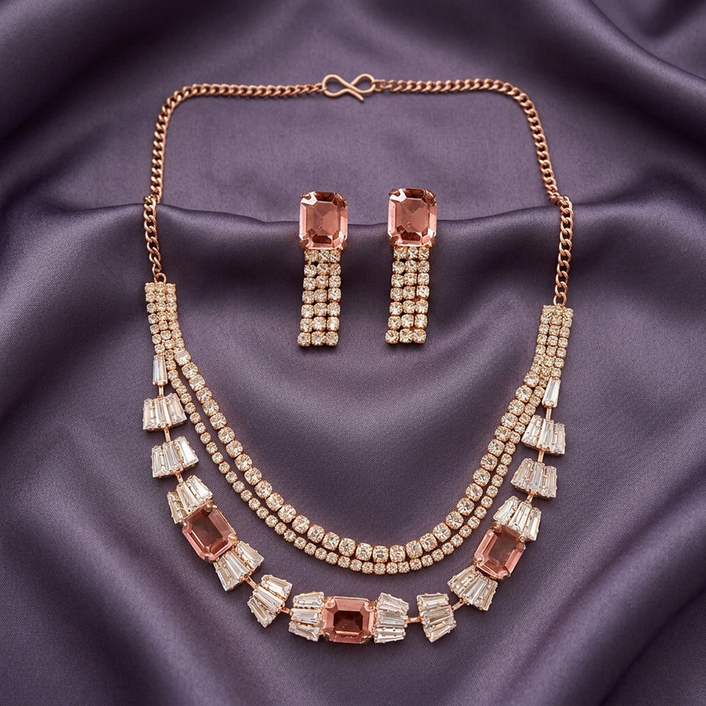 The99Jewel Elegant Rose Gold Plated Crystal Stone Necklace Set