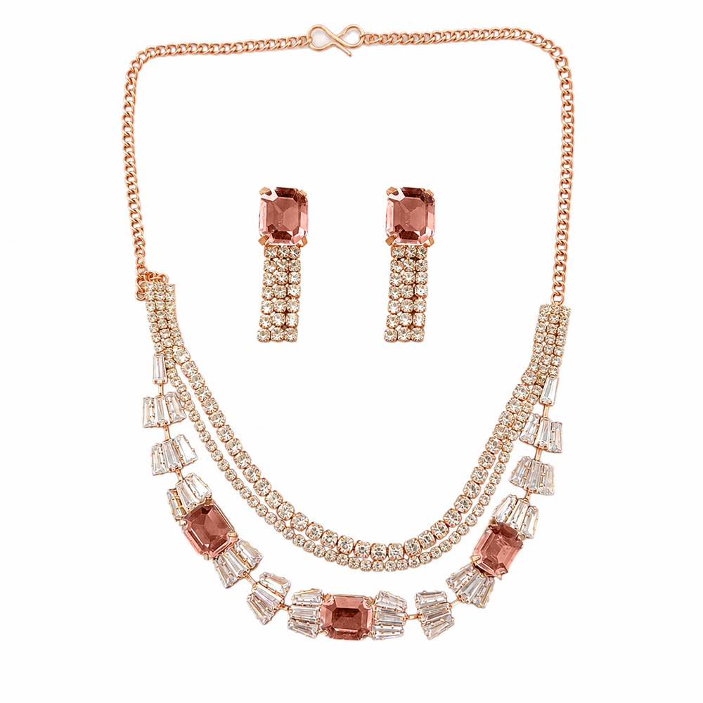 The99Jewel Elegant Rose Gold Plated Crystal Stone Necklace Set