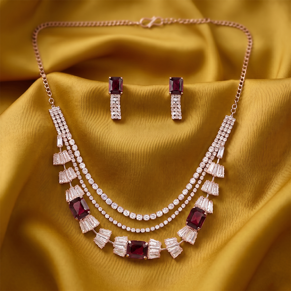The99Jewel Elegant Rose Gold Plated Crystal Stone Necklace Set