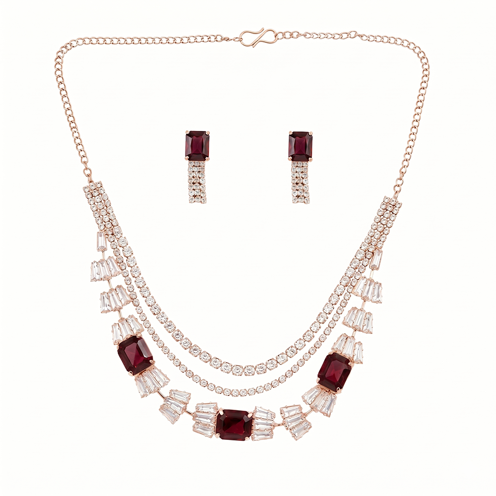 The99Jewel Elegant Rose Gold Plated Crystal Stone Necklace Set