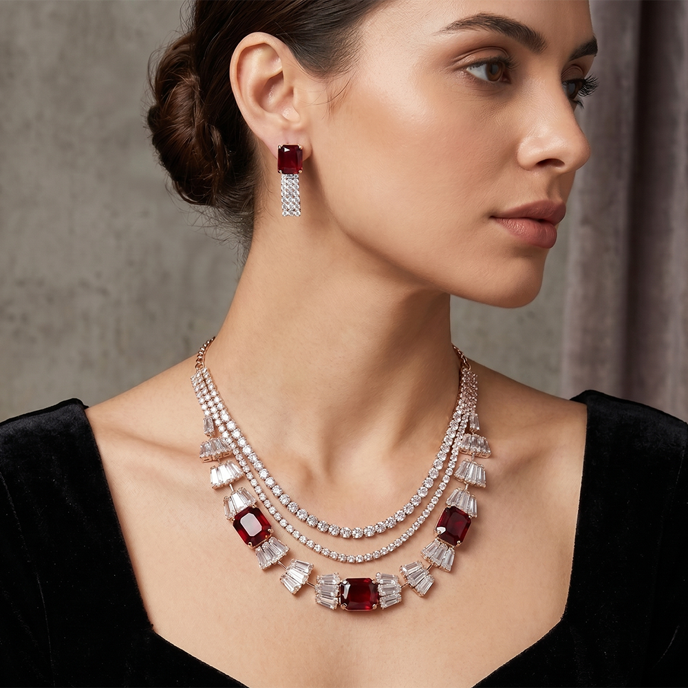 The99Jewel Elegant Rose Gold Plated Crystal Stone Necklace Set
