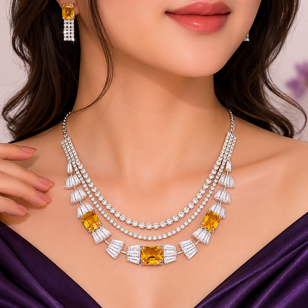 The99Jewel Elegant Silver Plated Crystal Stone Necklace Set