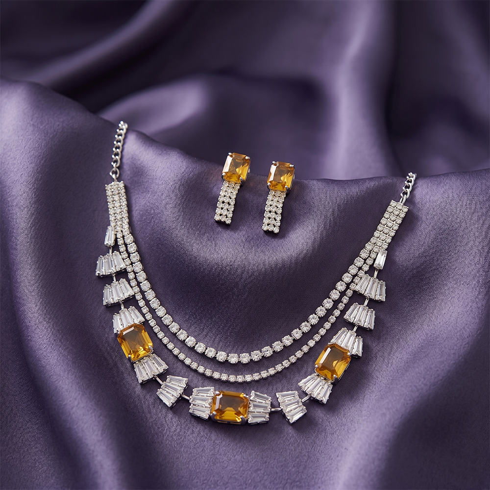 The99Jewel Elegant Silver Plated Crystal Stone Necklace Set