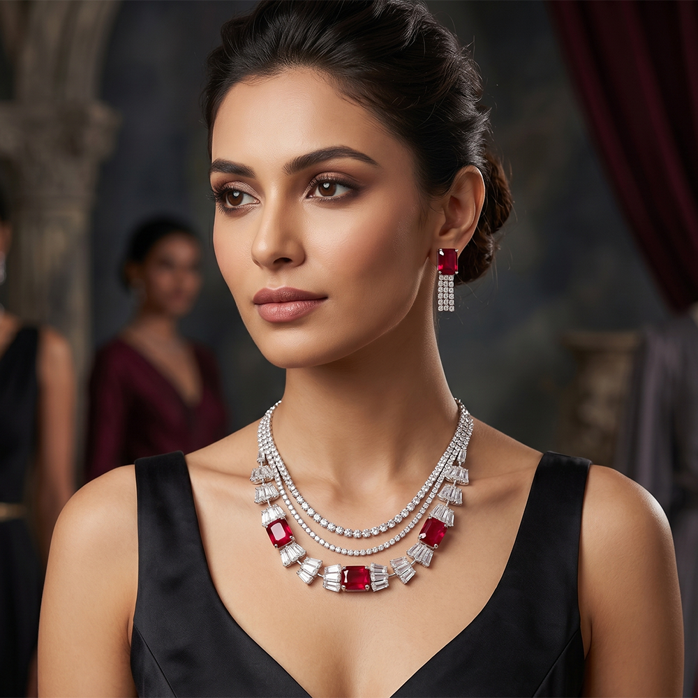 The99Jewel Elegant Silver Plated Crystal Stone Necklace Set