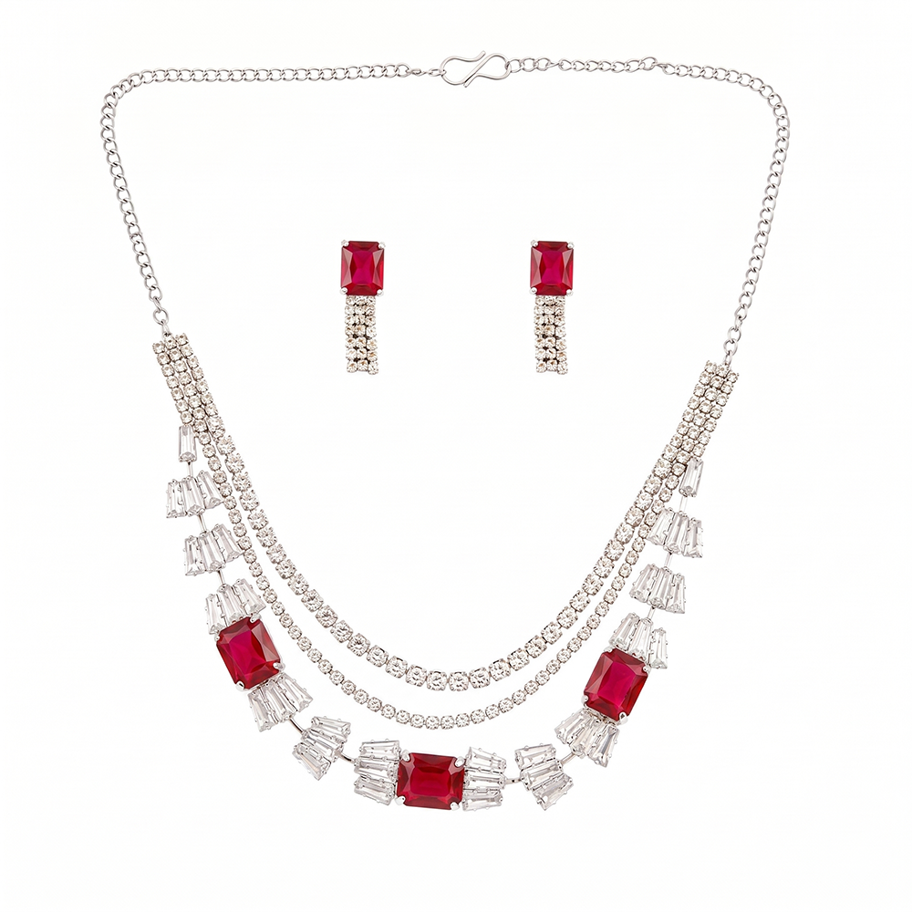 The99Jewel Elegant Silver Plated Crystal Stone Necklace Set