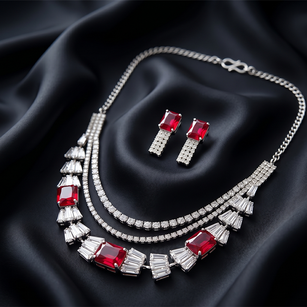 The99Jewel Elegant Silver Plated Crystal Stone Necklace Set