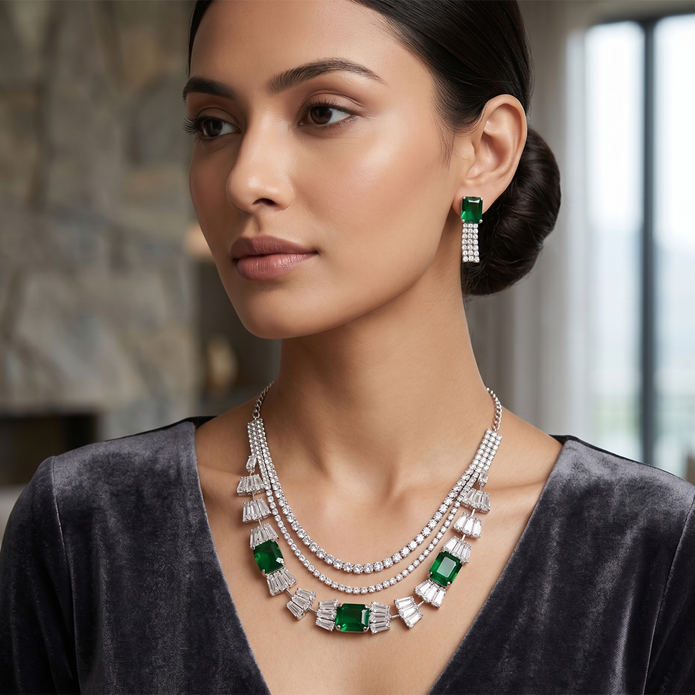 The99Jewel Elegant Silver Plated Crystal Stone Necklace Set