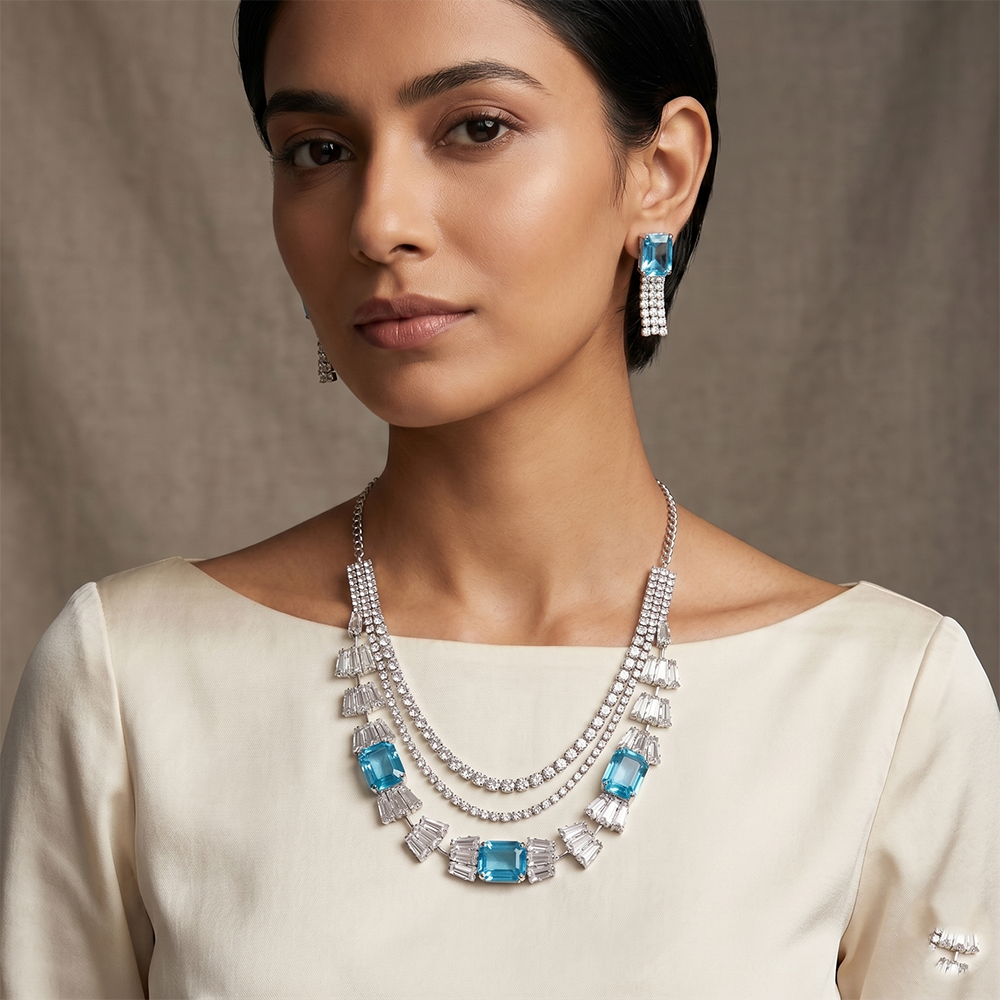 The99Jewel Elegant Silver Plated Crystal Stone Necklace Set