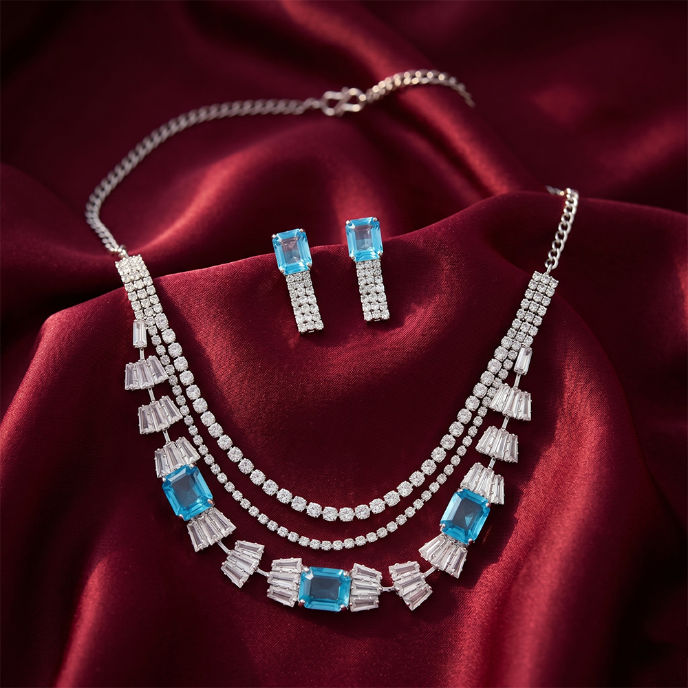 The99Jewel Elegant Silver Plated Crystal Stone Necklace Set
