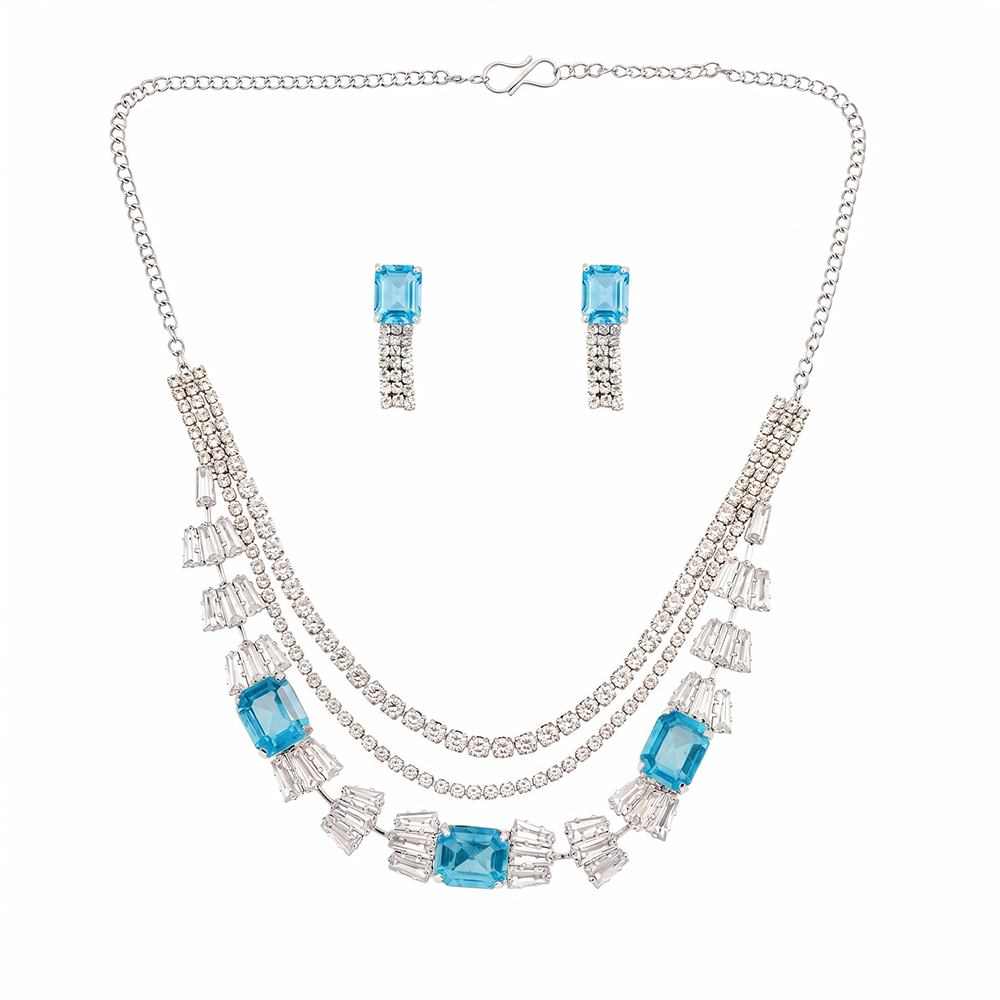 The99Jewel Elegant Silver Plated Crystal Stone Necklace Set