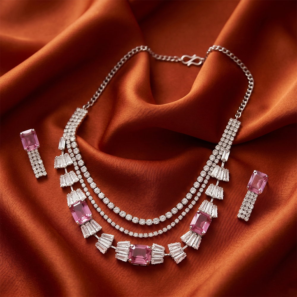The99Jewel Elegant Silver Plated Crystal Stone Necklace Set