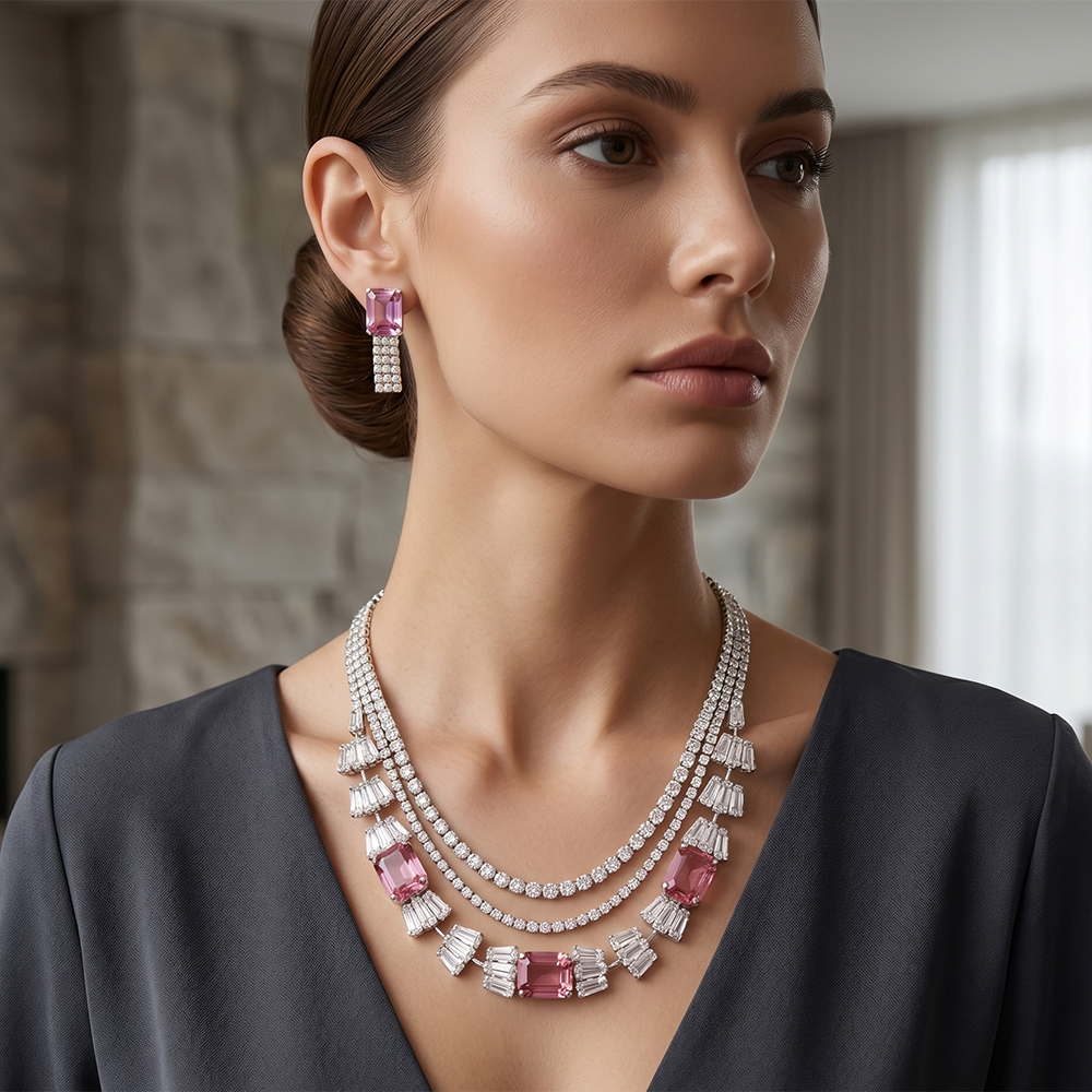 The99Jewel Elegant Silver Plated Crystal Stone Necklace Set