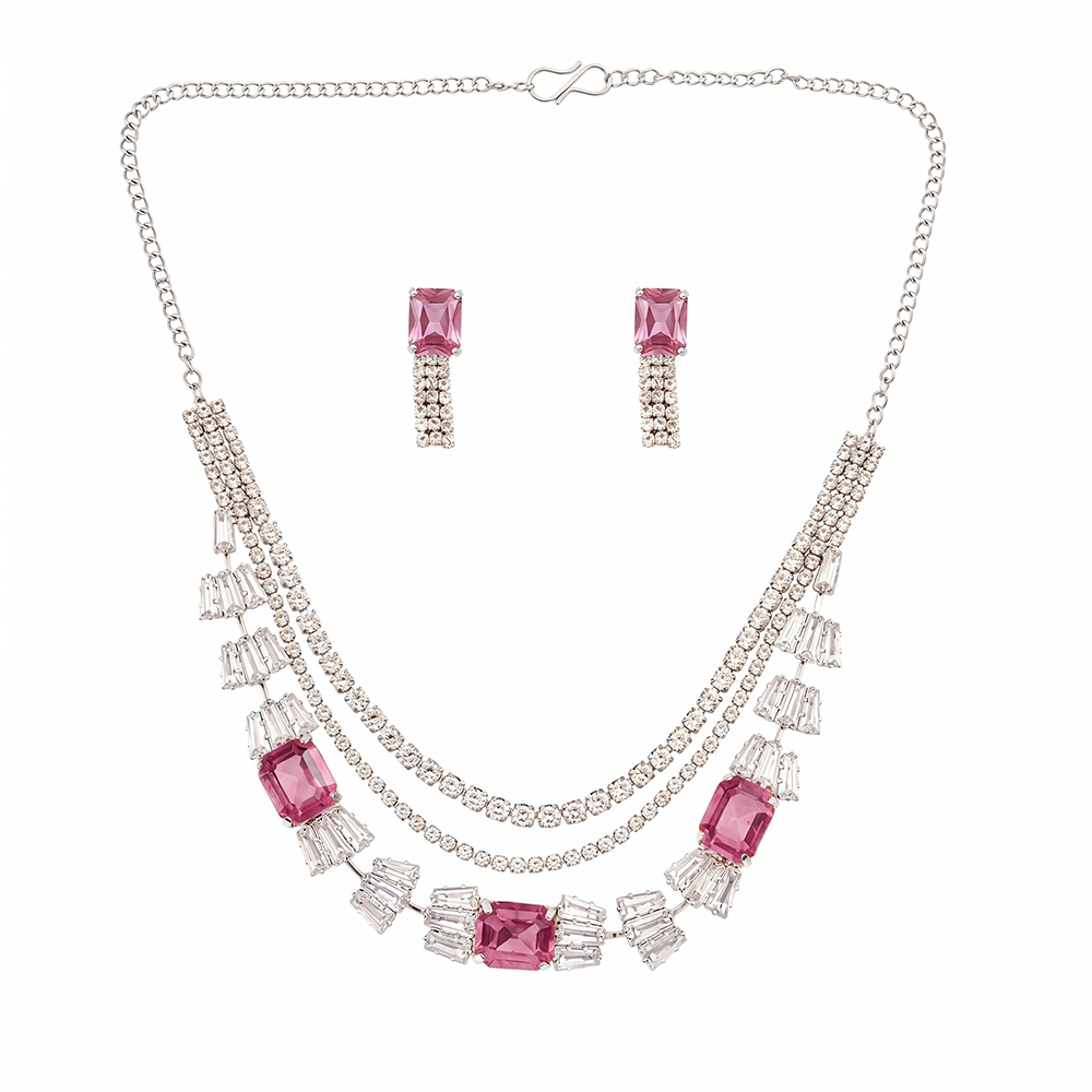 The99Jewel Elegant Silver Plated Crystal Stone Necklace Set