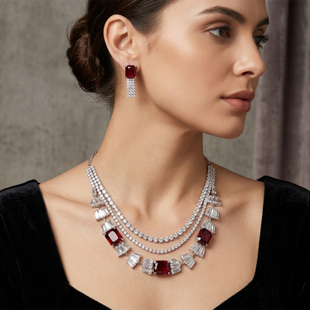 The99Jewel Elegant Silver Plated Crystal Stone Necklace Set