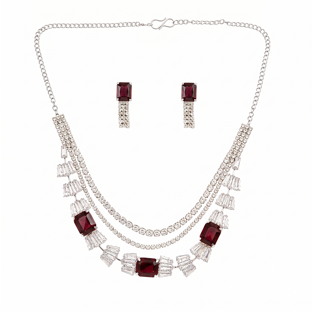 The99Jewel Elegant Silver Plated Crystal Stone Necklace Set