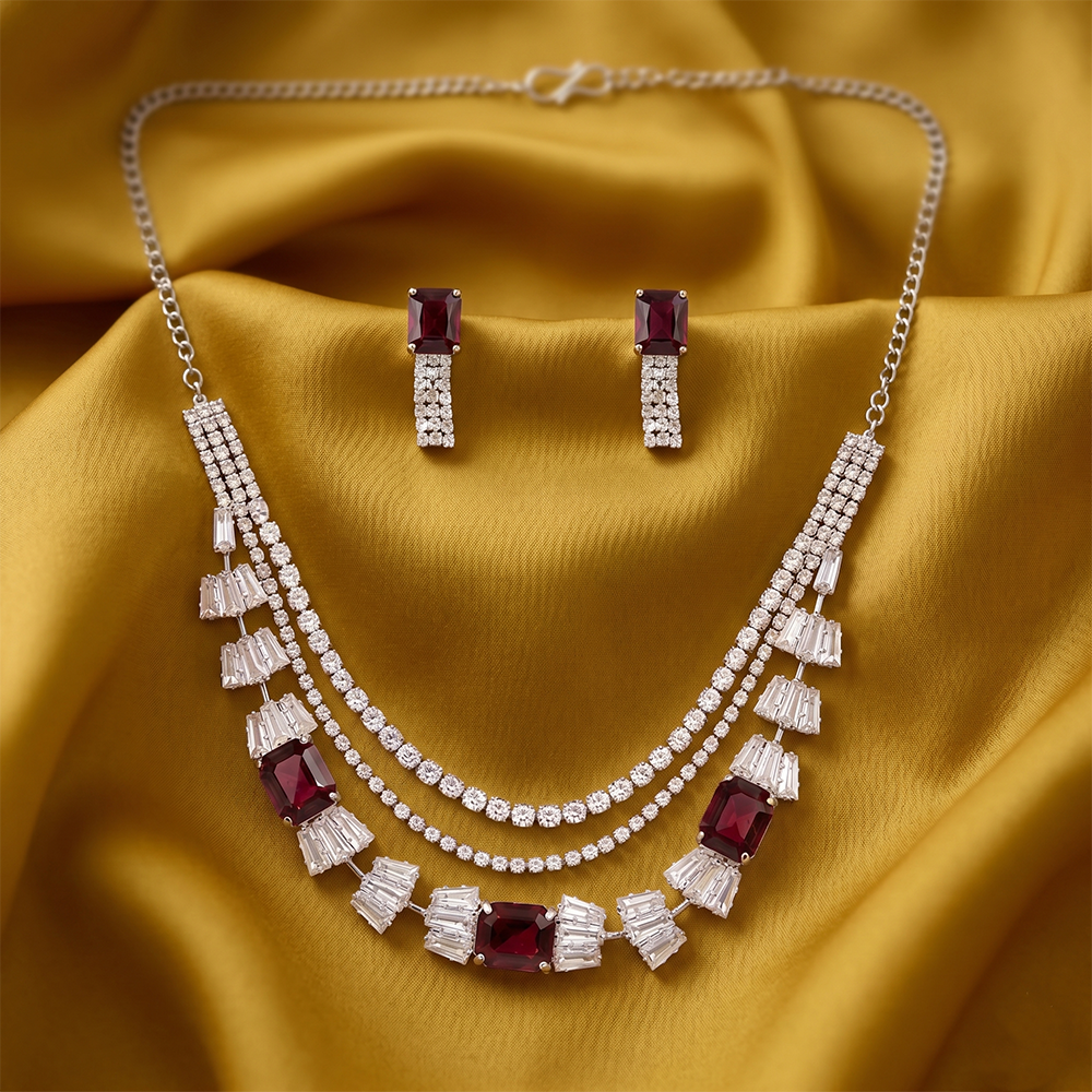 The99Jewel Elegant Silver Plated Crystal Stone Necklace Set