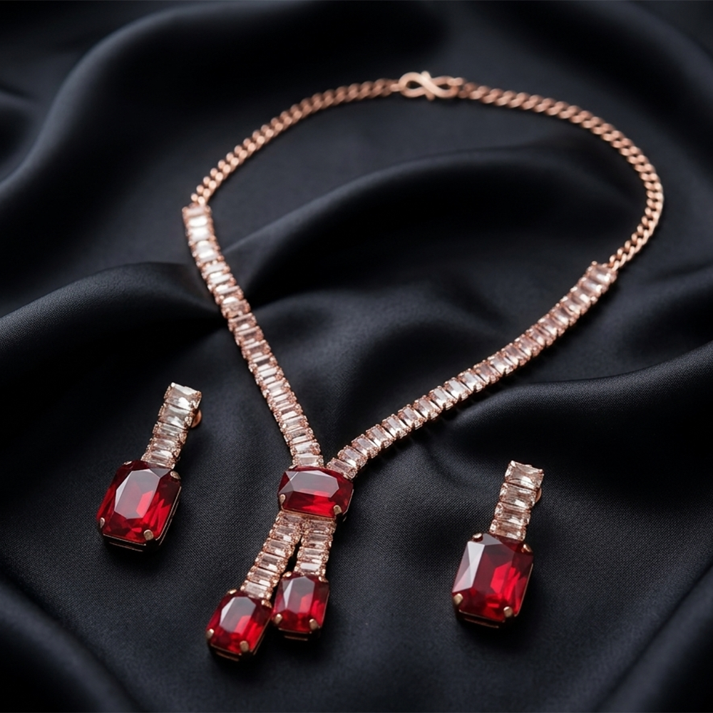 The99Jewel Elegant Rose Gold Plated Crystal Stone Necklace Set