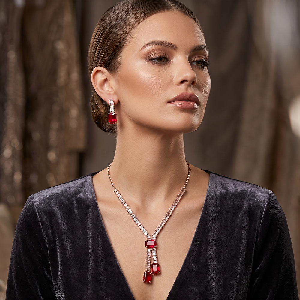 The99Jewel Elegant Silver Plated Crystal Stone Necklace Set