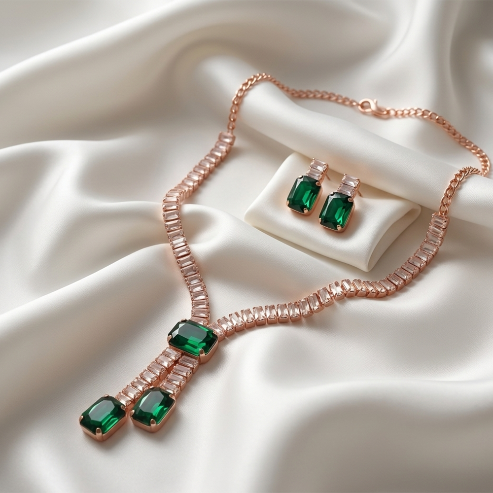 The99Jewel Elegant Rose Gold Plated Crystal Stone Necklace Set