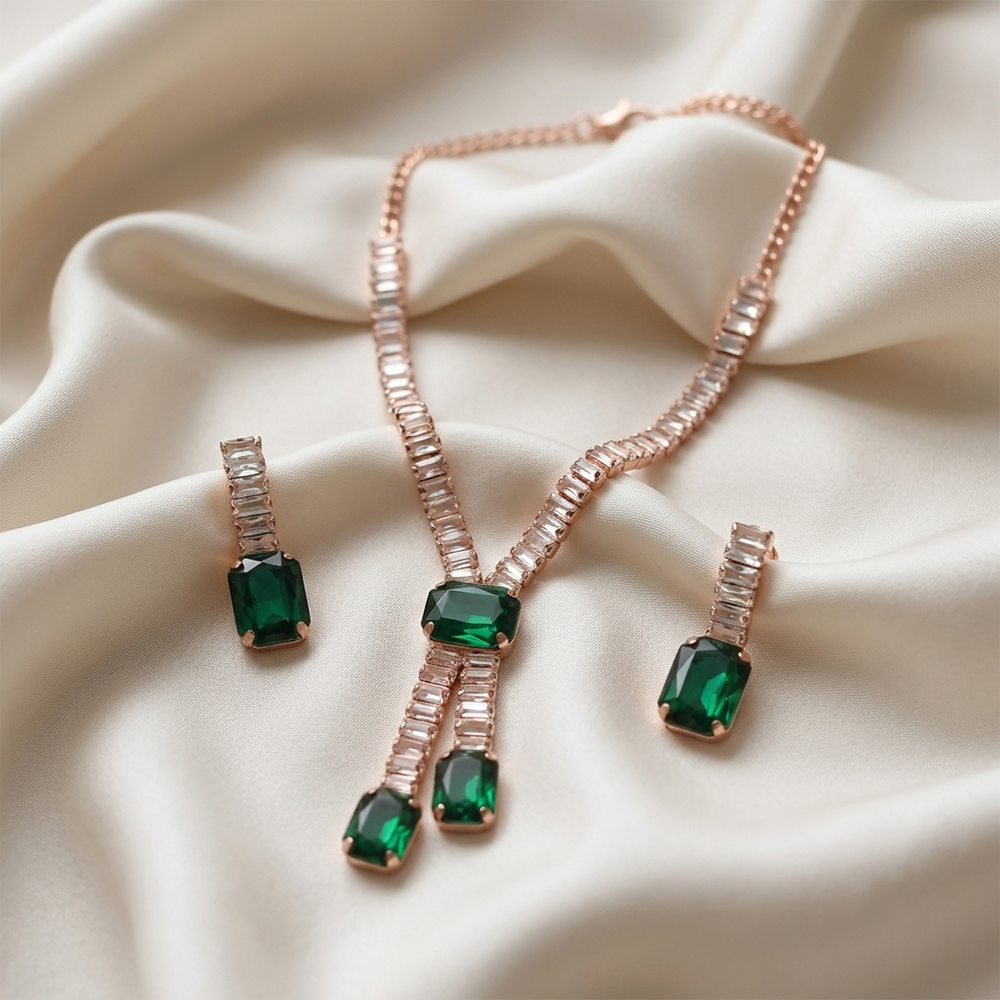 The99Jewel Elegant Rose Gold Plated Crystal Stone Necklace Set