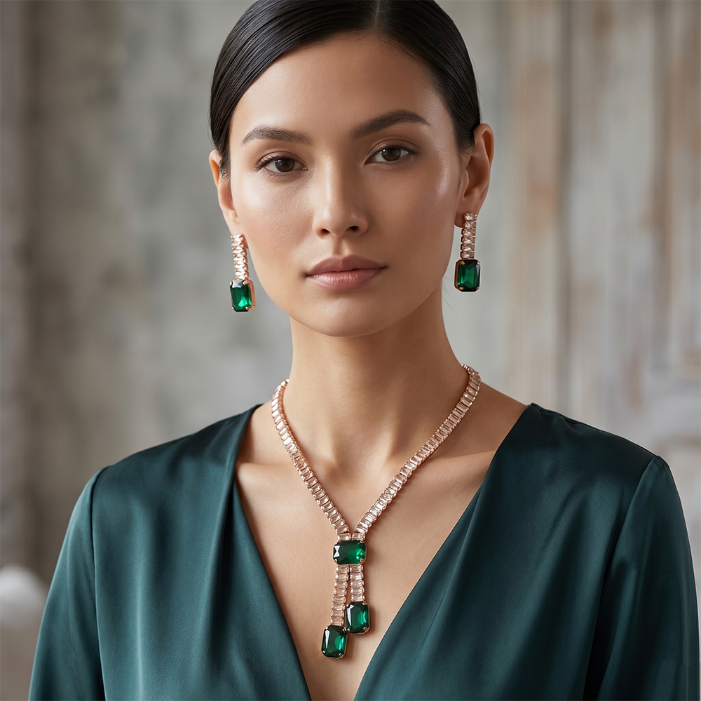 The99Jewel Elegant Rose Gold Plated Crystal Stone Necklace Set