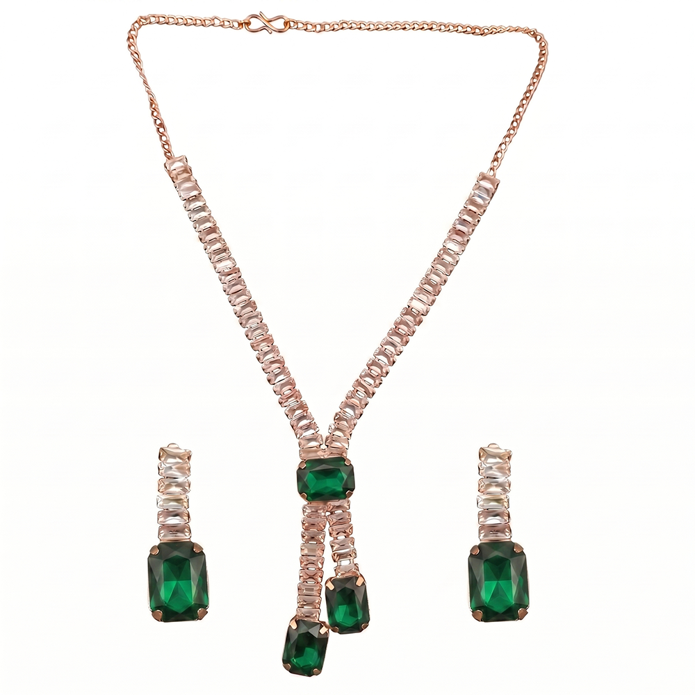 The99Jewel Elegant Rose Gold Plated Crystal Stone Necklace Set