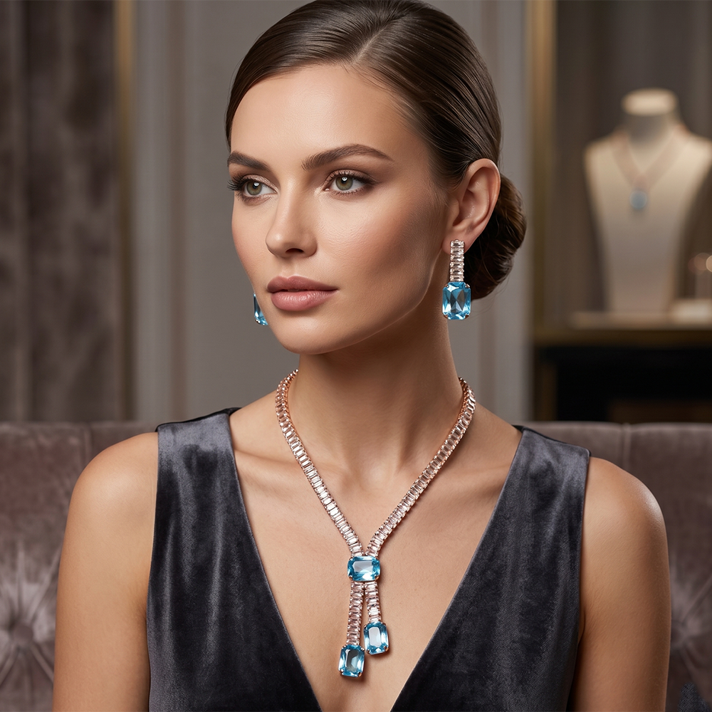 The99Jewel Elegant Rose Gold Plated Crystal Stone Necklace Set