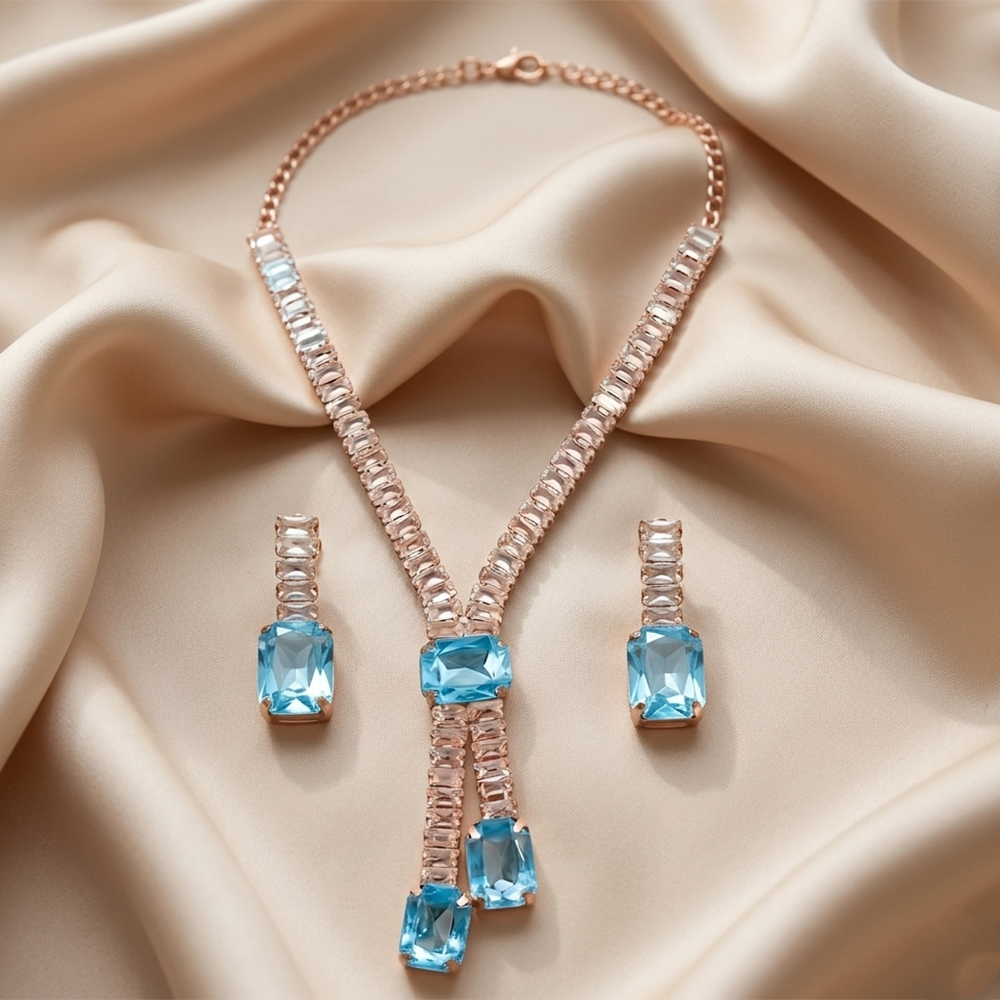 The99Jewel Elegant Rose Gold Plated Crystal Stone Necklace Set