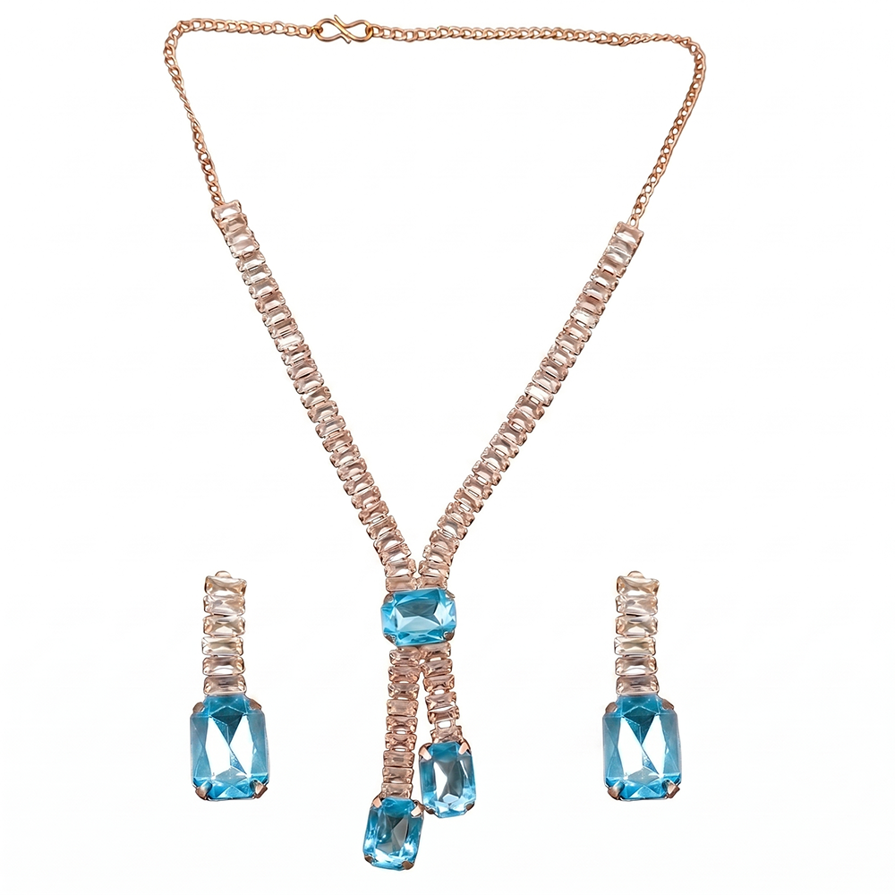 The99Jewel Elegant Rose Gold Plated Crystal Stone Necklace Set