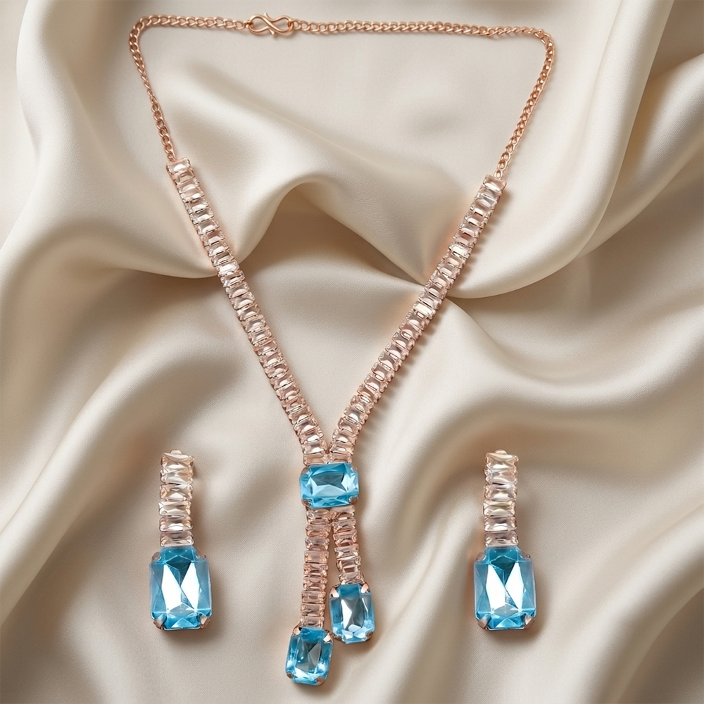 The99Jewel Elegant Rose Gold Plated Crystal Stone Necklace Set