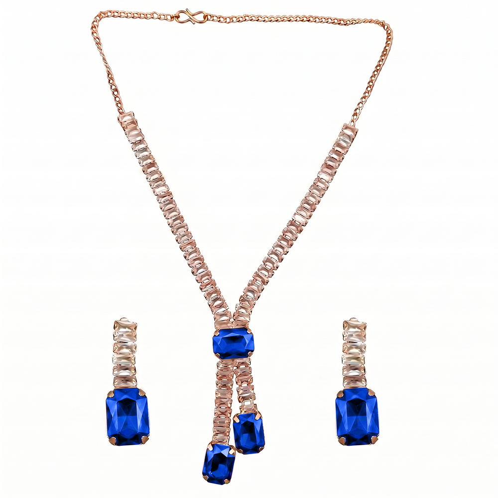 The99Jewel Elegant Rose Gold Plated Crystal Stone Necklace Set