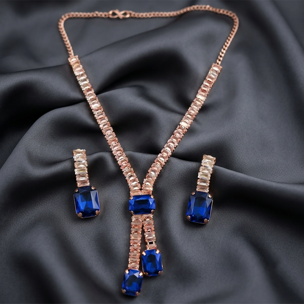 The99Jewel Elegant Rose Gold Plated Crystal Stone Necklace Set