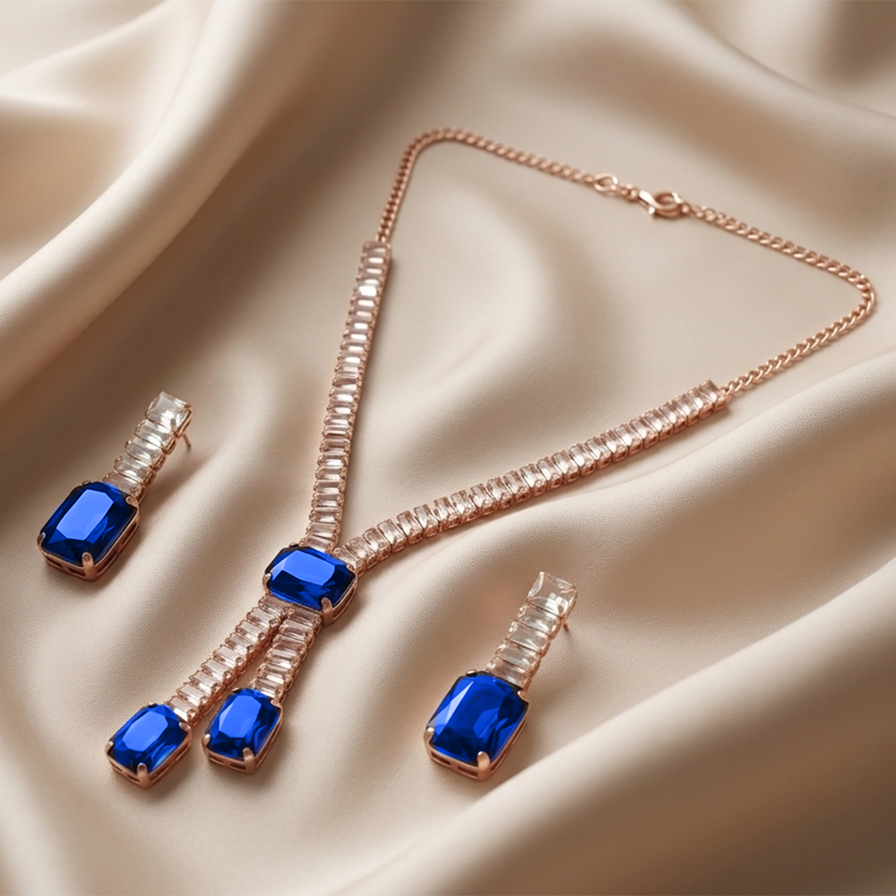 The99Jewel Elegant Rose Gold Plated Crystal Stone Necklace Set