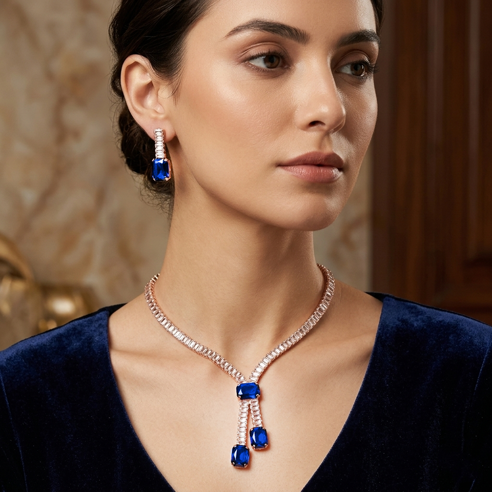 The99Jewel Elegant Rose Gold Plated Crystal Stone Necklace Set